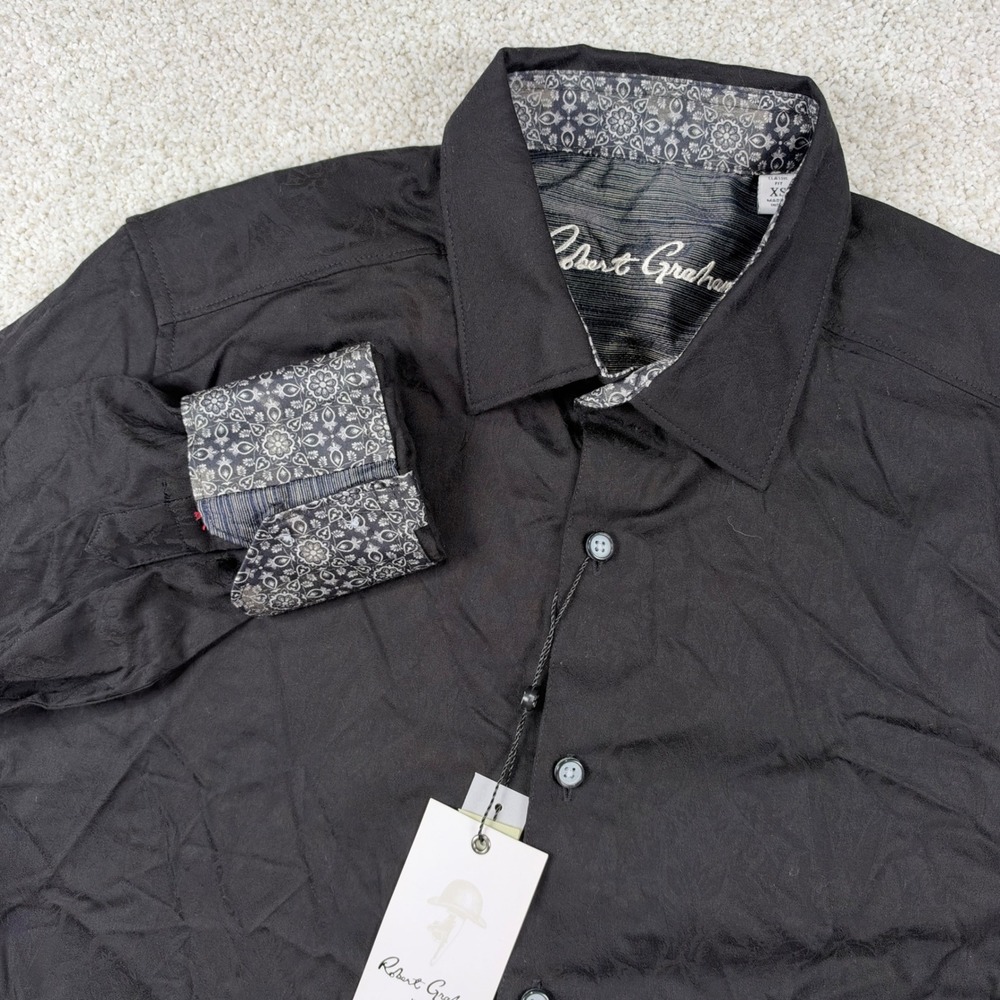 NEW Robert Graham Highland Button Down Mens XS Black Jacquard